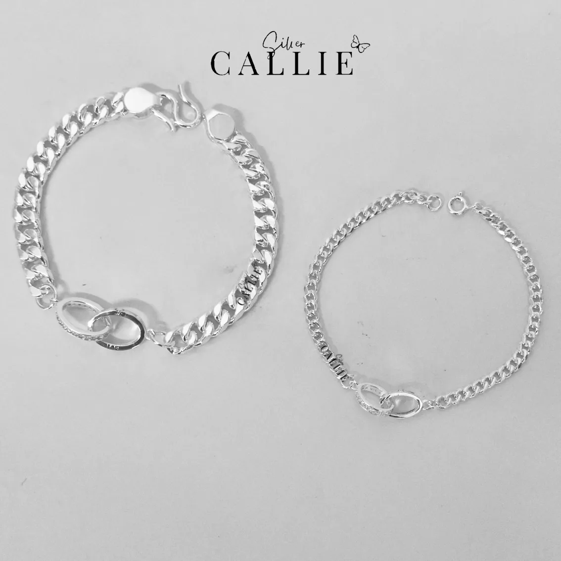 LD37 - LD34: Lắc tay bạc đôi Callie Silver hai vòng tròn lồng nhau - Hình ảnh 6