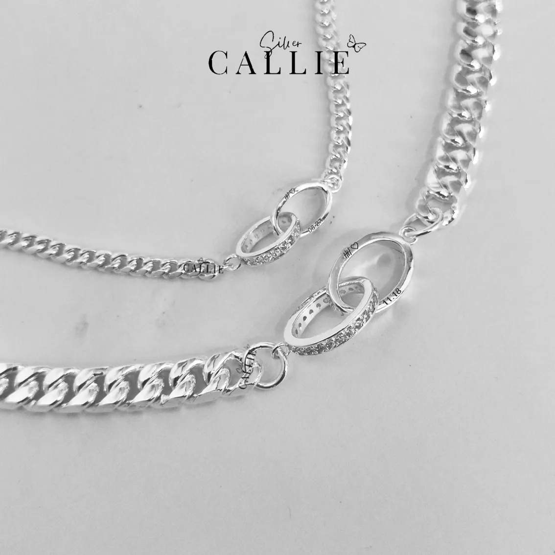 LD37 - LD34: Lắc tay bạc đôi Callie Silver hai vòng tròn lồng nhau - Hình ảnh 8