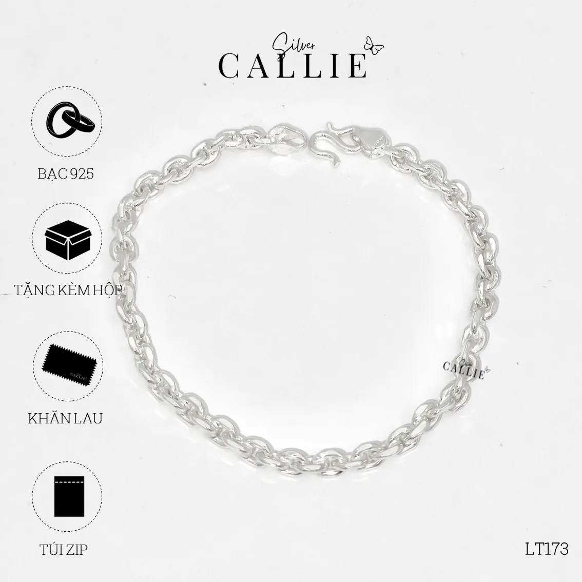 LT173 - Lắc tay bạc Callie Silver dây móc tròn oval 1li2 bảng 4li5 - Image 11