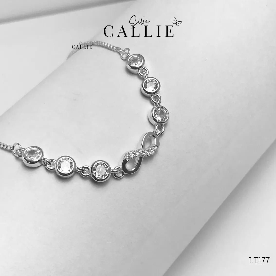 LT177 - Lắc tay bạc Callie Silver mặt vô cực đá tròn 2 bên - Hình ảnh 3