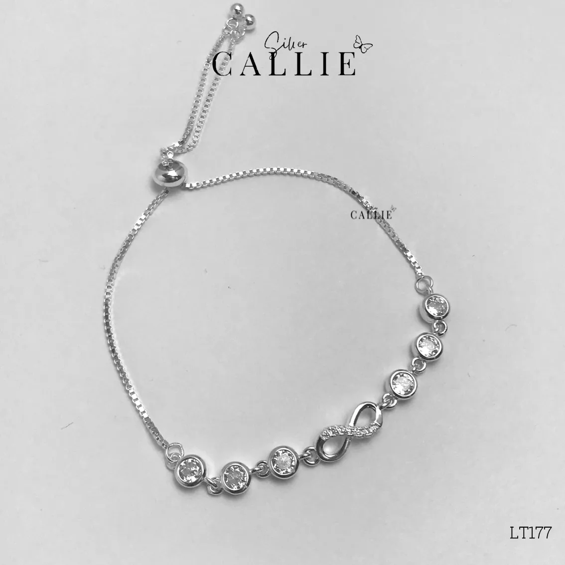 LT177 - Lắc tay bạc Callie Silver mặt vô cực đá tròn 2 bên - Hình ảnh 4
