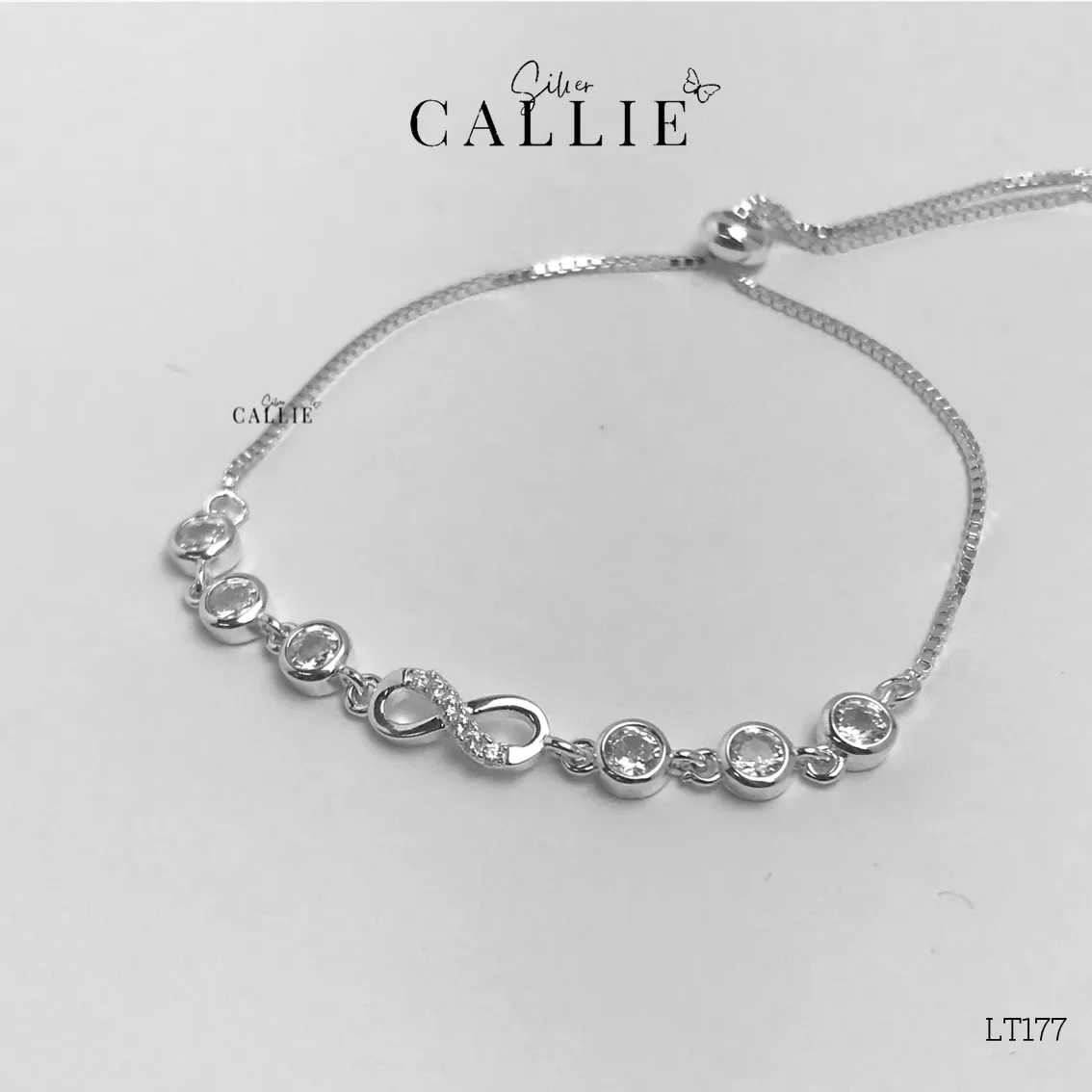 LT177 - Lắc tay bạc Callie Silver mặt vô cực đá tròn 2 bên