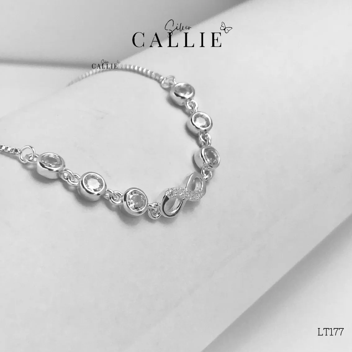 LT177 - Lắc tay bạc Callie Silver mặt vô cực đá tròn 2 bên - Hình ảnh 6