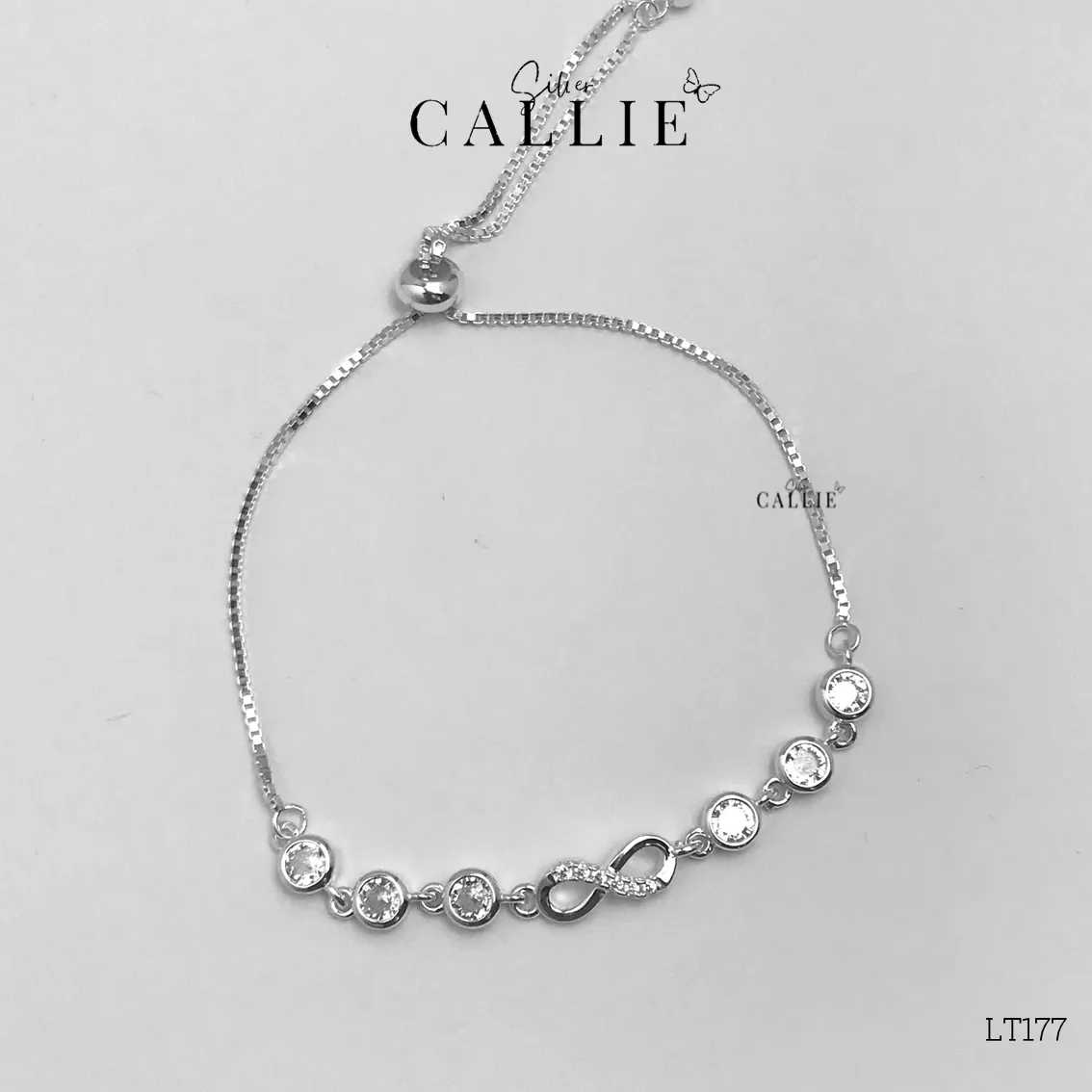 LT177 - Lắc tay bạc Callie Silver mặt vô cực đá tròn 2 bên - Hình ảnh 7