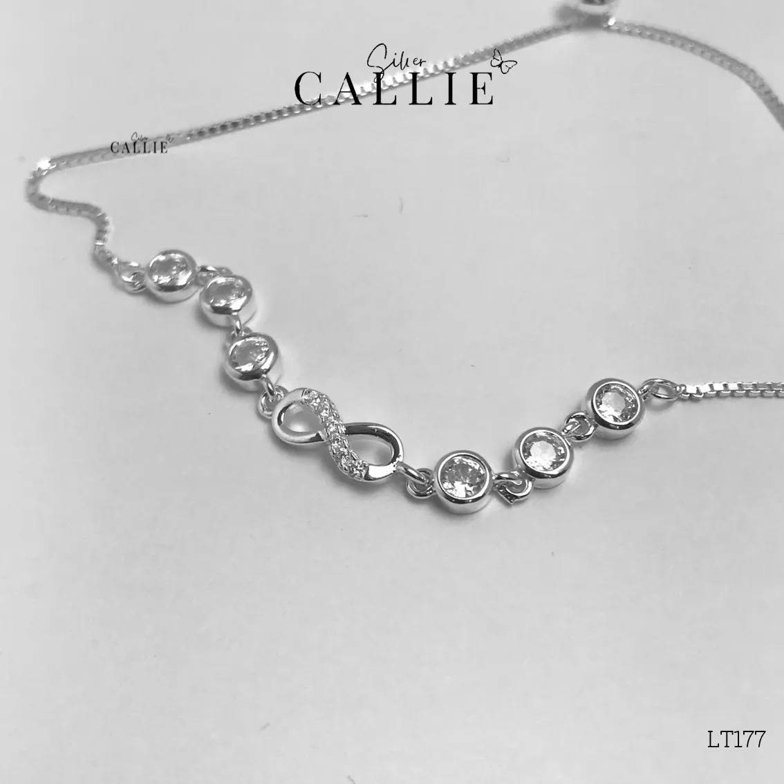 LT177 - Lắc tay bạc Callie Silver mặt vô cực đá tròn 2 bên - Hình ảnh 8