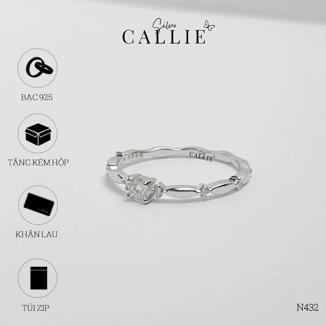 N432 - Nhẫn bạc Callie Silver Công chúa 1 viên chủ - Image 10