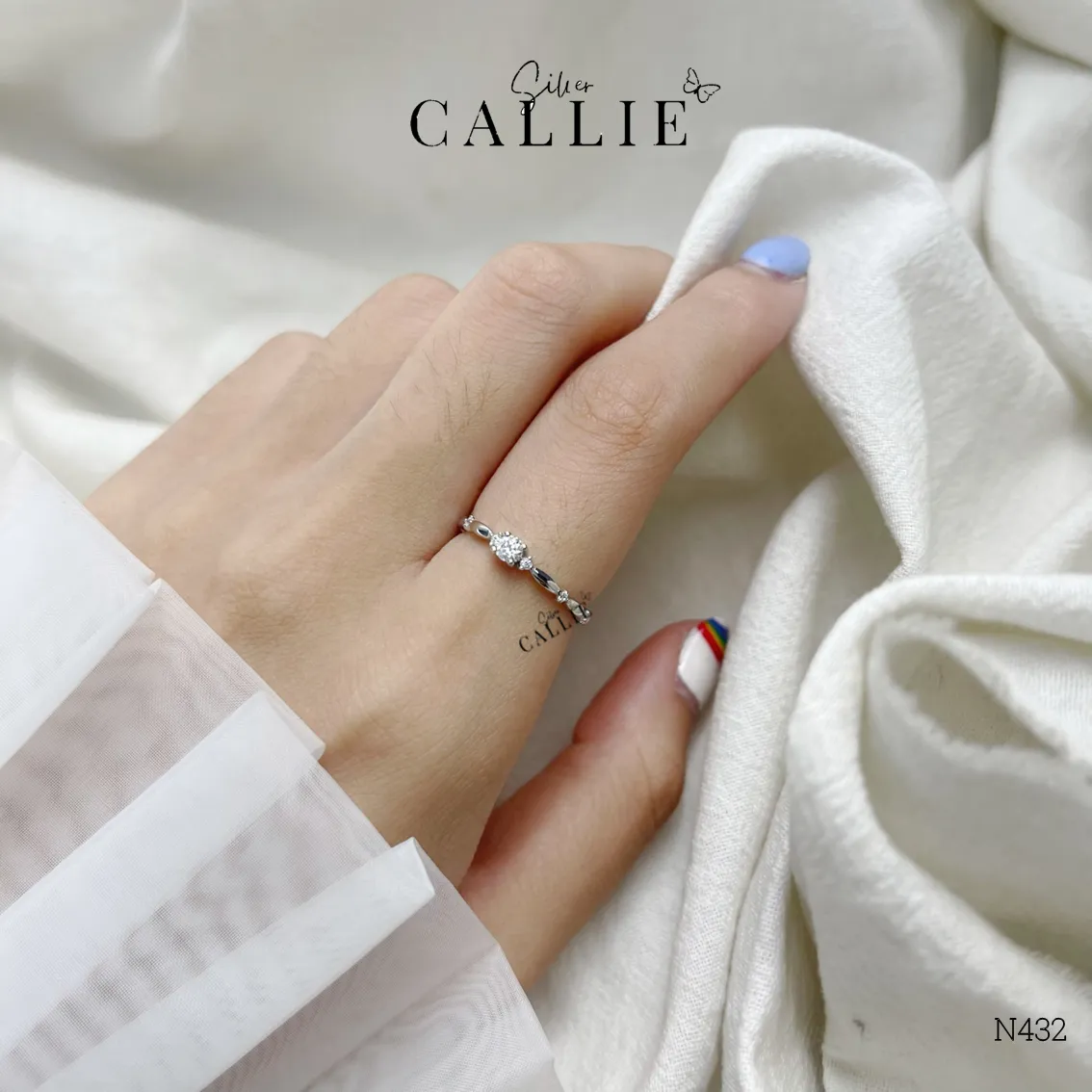 N432 - Nhẫn bạc Callie Silver Công chúa 1 viên chủ - Image 2