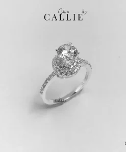 N436 - Nhẫn bạc Callie Silver viên chủ 6li đính đá bao quanh