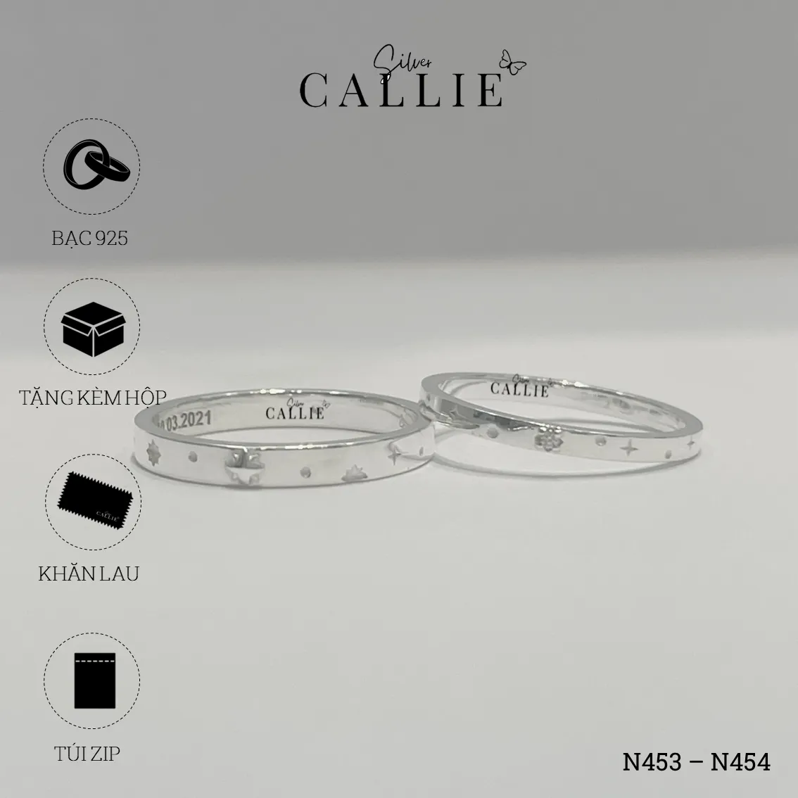 N453 - N454: Nhẫn bạc đôi thiết kế Callie Silver - Hình ảnh 7