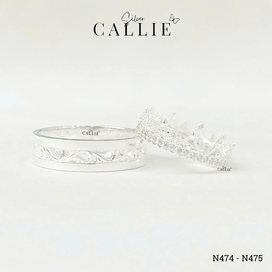 N474 - N475: Nhẫn Bạc Đôi Thiết Kế Callie Silver Vương Miện - Hình ảnh 11