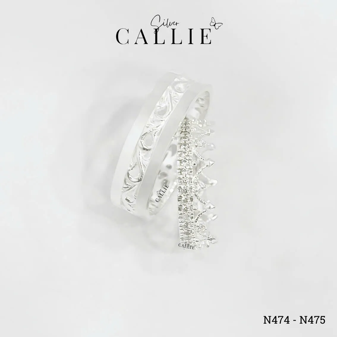 N474 - N475: Nhẫn Bạc Đôi Thiết Kế Callie Silver Vương Miện - Hình ảnh 2