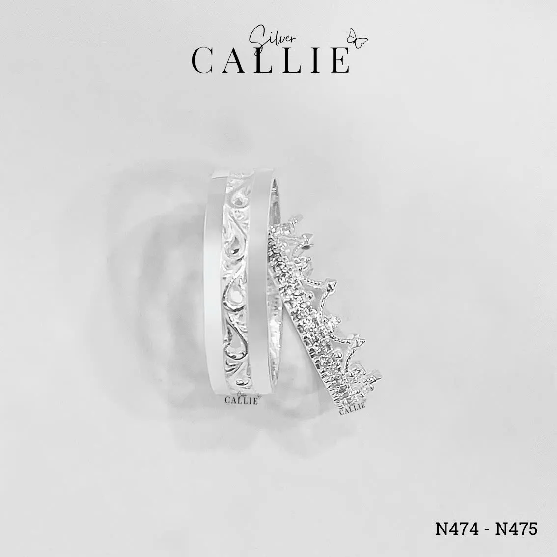 N474 - N475: Nhẫn Bạc Đôi Thiết Kế Callie Silver Vương Miện - Hình ảnh 3