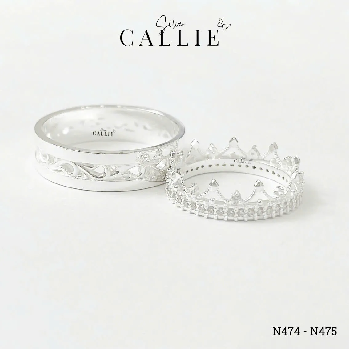 N474 - N475: Nhẫn Bạc Đôi Thiết Kế Callie Silver Vương Miện - Hình ảnh 4