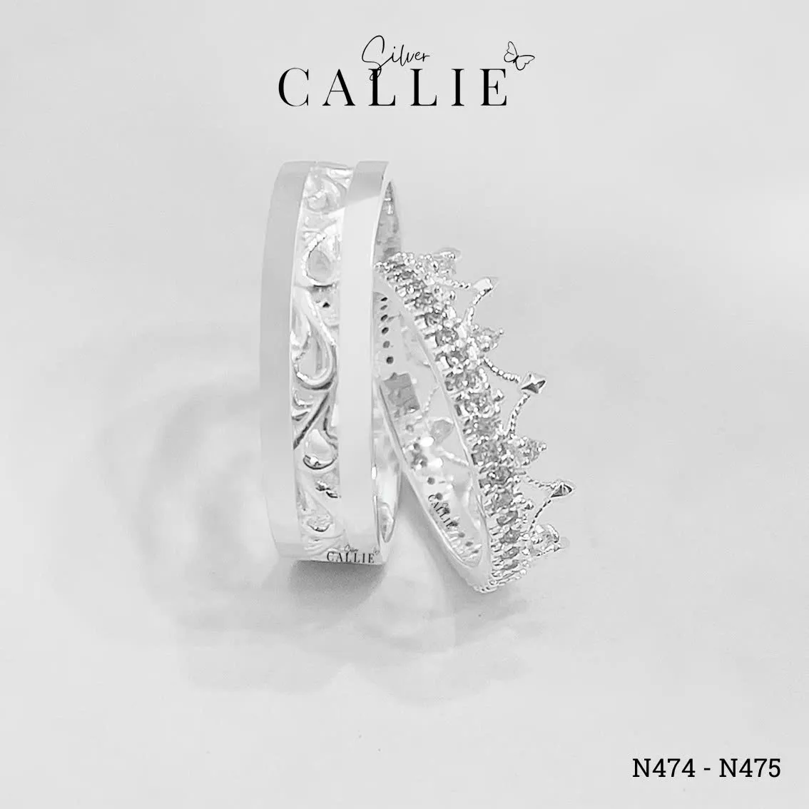 N474 - N475: Nhẫn Bạc Đôi Thiết Kế Callie Silver Vương Miện - Hình ảnh 5