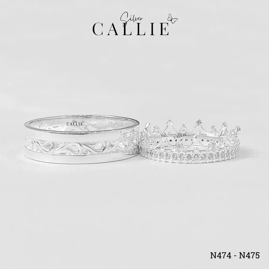 N474 - N475: Nhẫn Bạc Đôi Thiết Kế Callie Silver Vương Miện - Hình ảnh 6