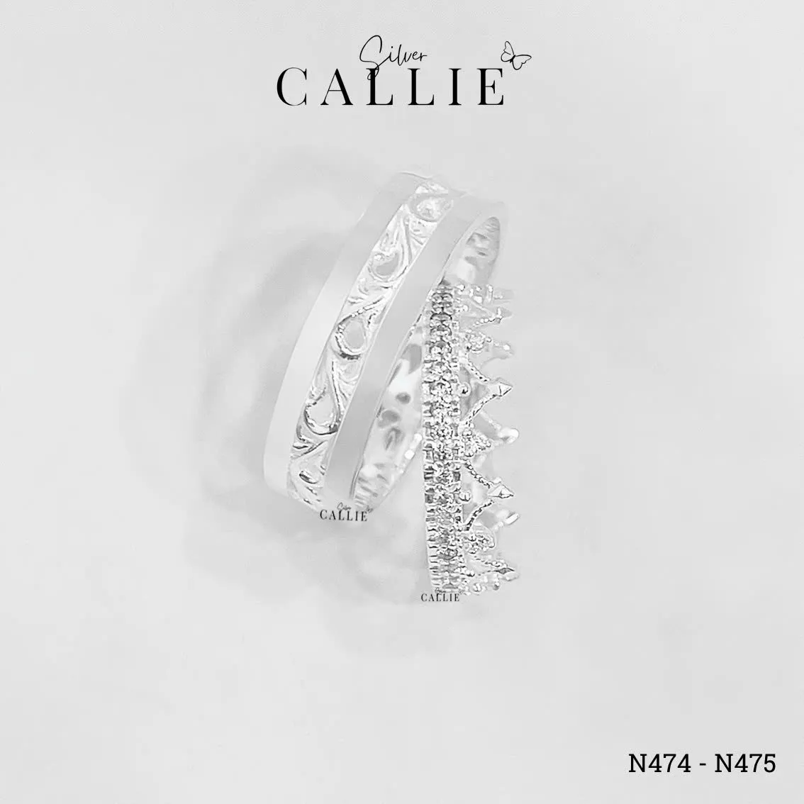 N474 - N475: Nhẫn Bạc Đôi Thiết Kế Callie Silver Vương Miện - Hình ảnh 8