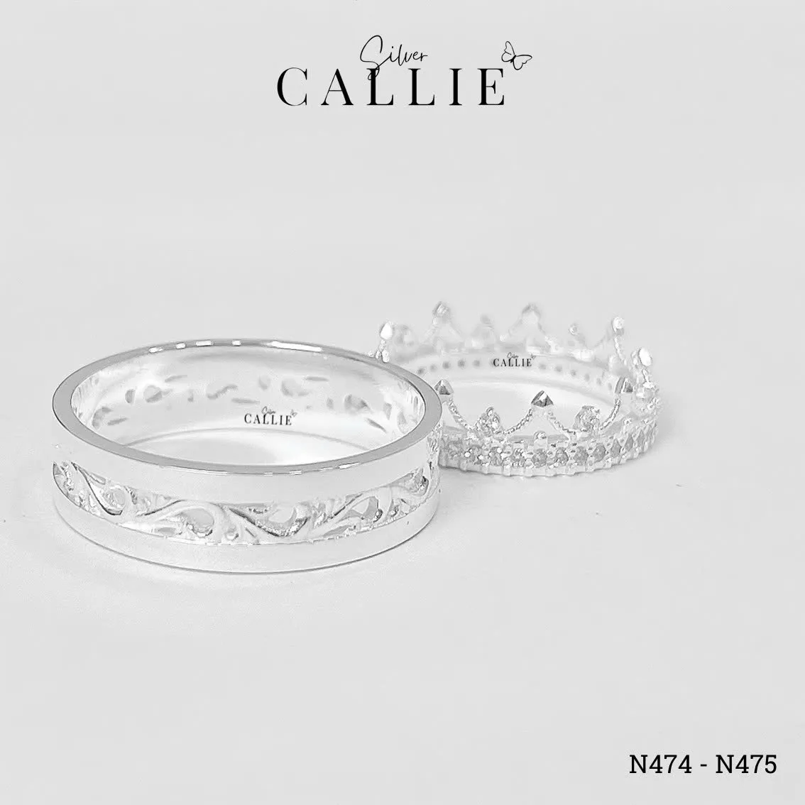 N474 - N475: Nhẫn Bạc Đôi Thiết Kế Callie Silver Vương Miện - Hình ảnh 9