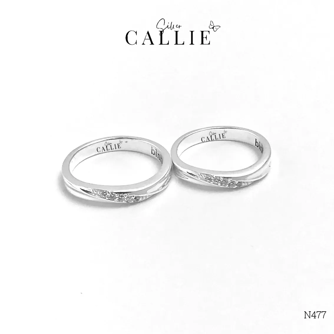 N477 - Nhẫn Bạc Thiết Kế Callie Silver Gợn Sóng Đính Đá - Hình ảnh 2