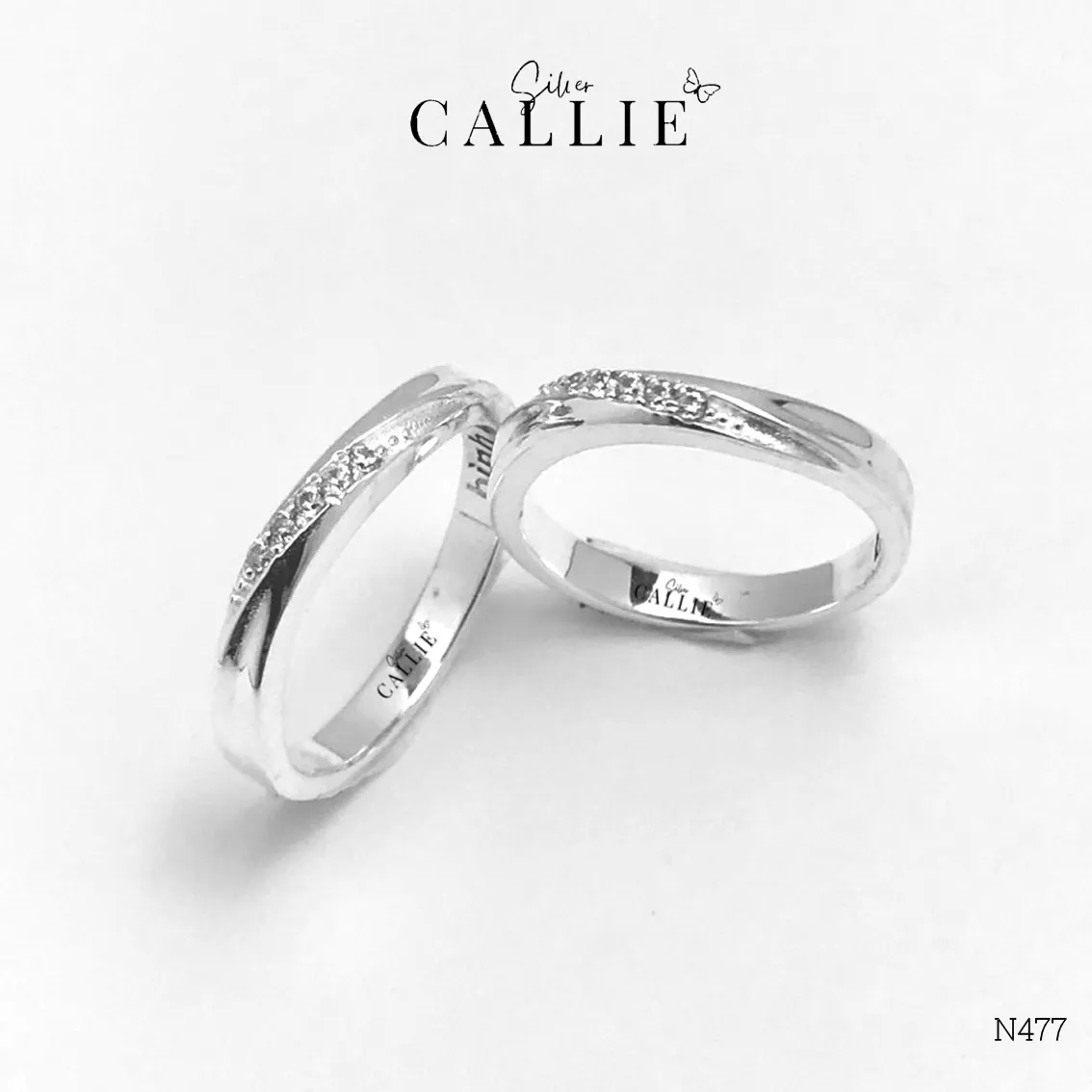 N477 - Nhẫn Bạc Thiết Kế Callie Silver Gợn Sóng Đính Đá - Hình ảnh 3