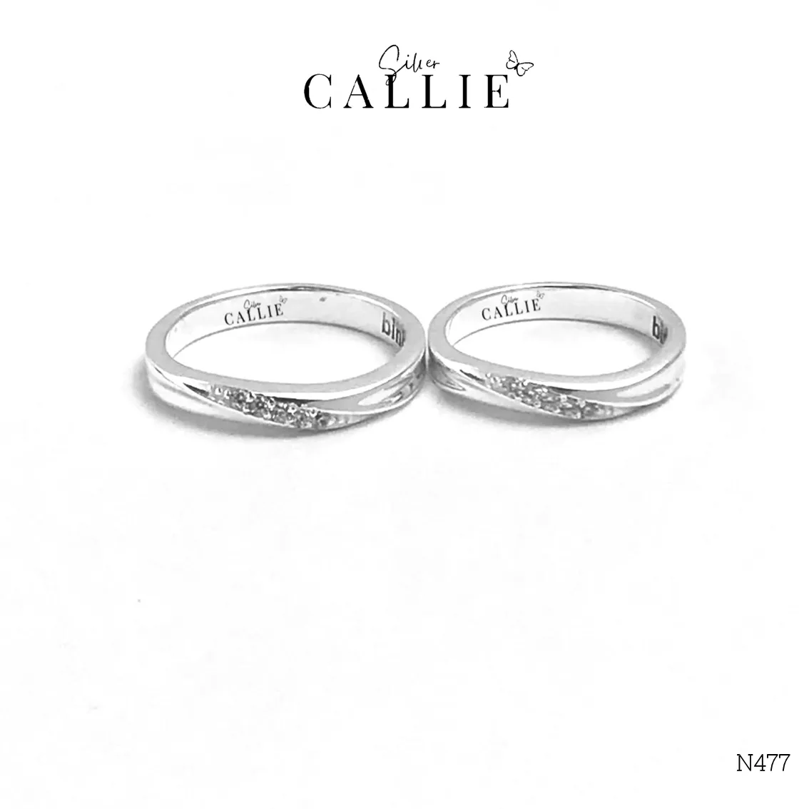 N477 - Nhẫn Bạc Thiết Kế Callie Silver Gợn Sóng Đính Đá - Hình ảnh 4