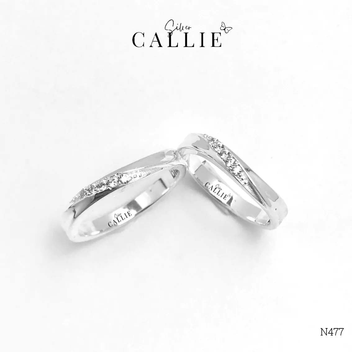 N477 - Nhẫn Bạc Thiết Kế Callie Silver Gợn Sóng Đính Đá - Hình ảnh 5
