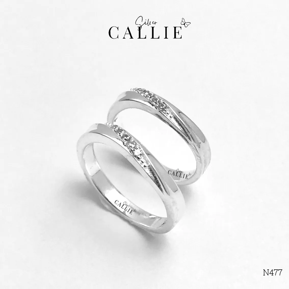 N477 - Nhẫn Bạc Thiết Kế Callie Silver Gợn Sóng Đính Đá
