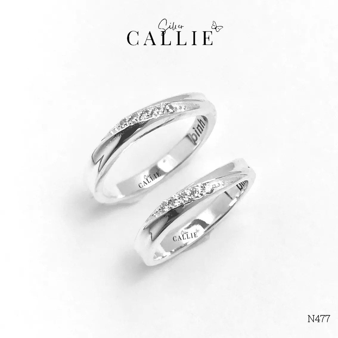 N477 - Nhẫn Bạc Thiết Kế Callie Silver Gợn Sóng Đính Đá - Hình ảnh 7