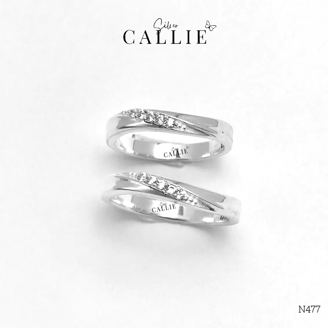 N477 - Nhẫn Bạc Thiết Kế Callie Silver Gợn Sóng Đính Đá - Hình ảnh 8