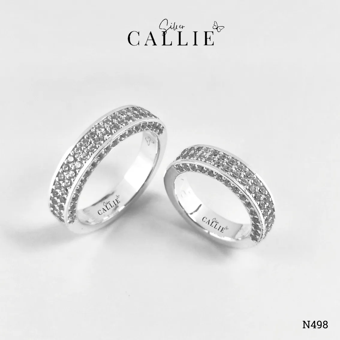 N498 - Nhẫn Bạc Thiết Kế Callie Silver Đính Đá 2 Hàng Và 2 Cạnh
