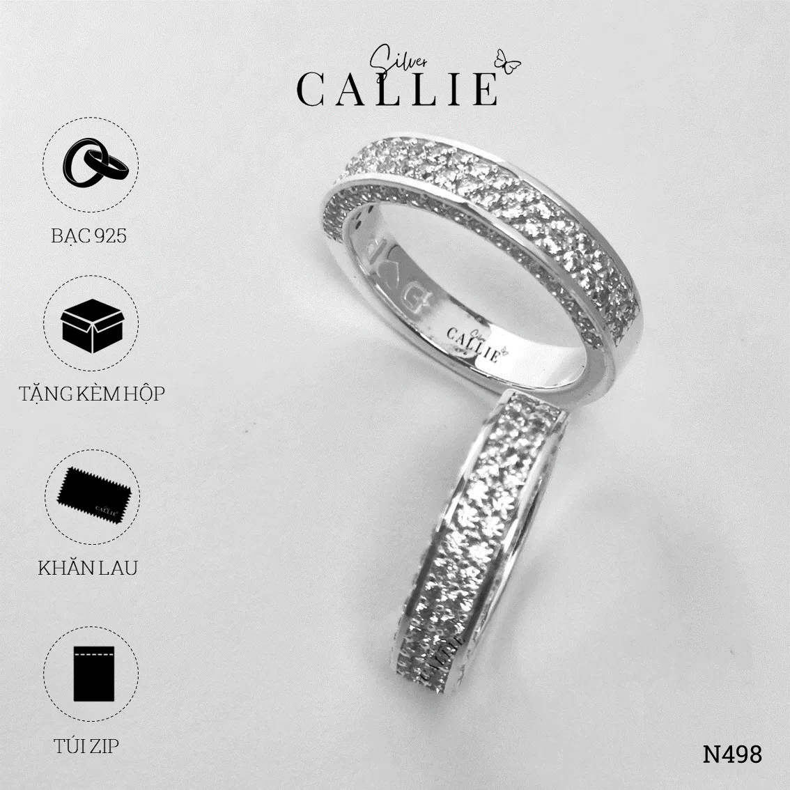 N498 - Nhẫn Bạc Thiết Kế Callie Silver Đính Đá 2 Hàng Và 2 Cạnh - Hình ảnh 7
