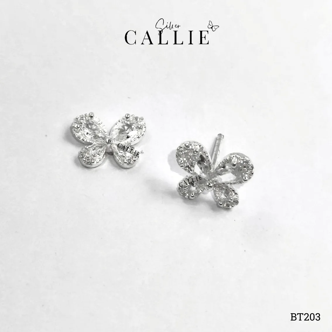 BT203 - Bông tai bạc Callie Silver bướm đính đá