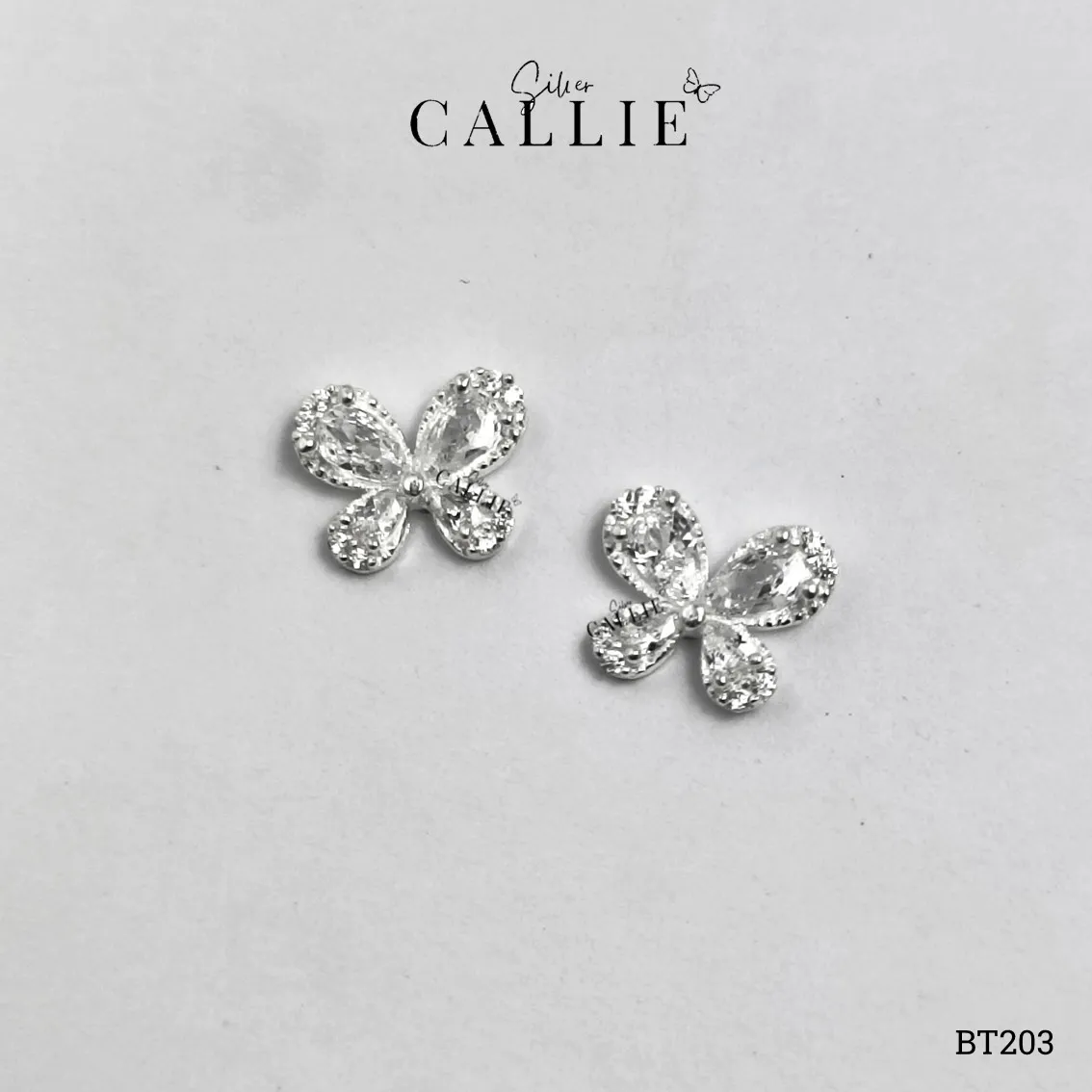BT203 - Bông tai bạc Callie Silver bướm đính đá - Hình ảnh 3