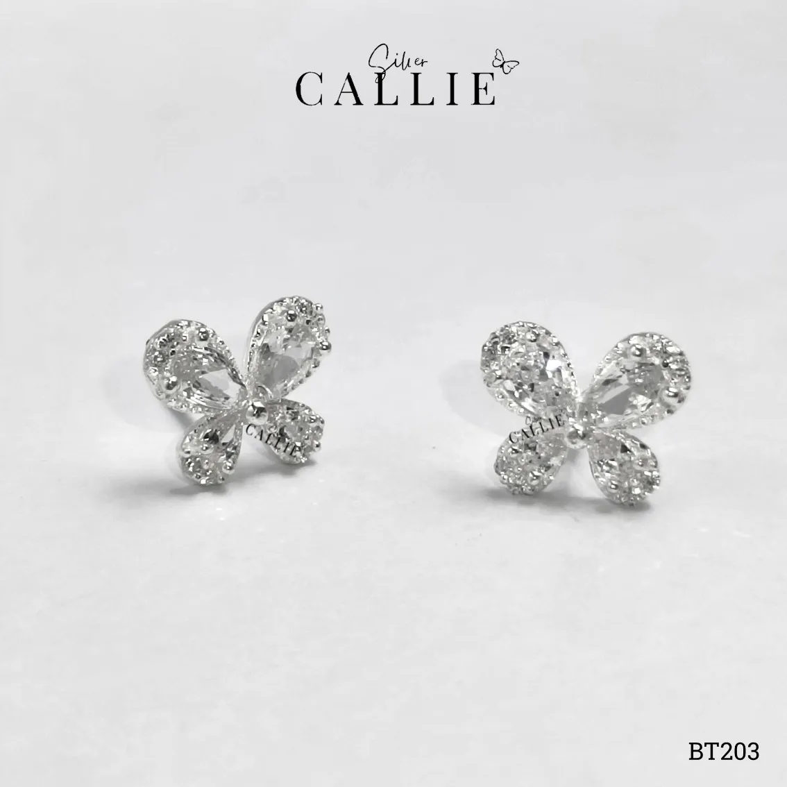 BT203 - Bông tai bạc Callie Silver bướm đính đá - Hình ảnh 4
