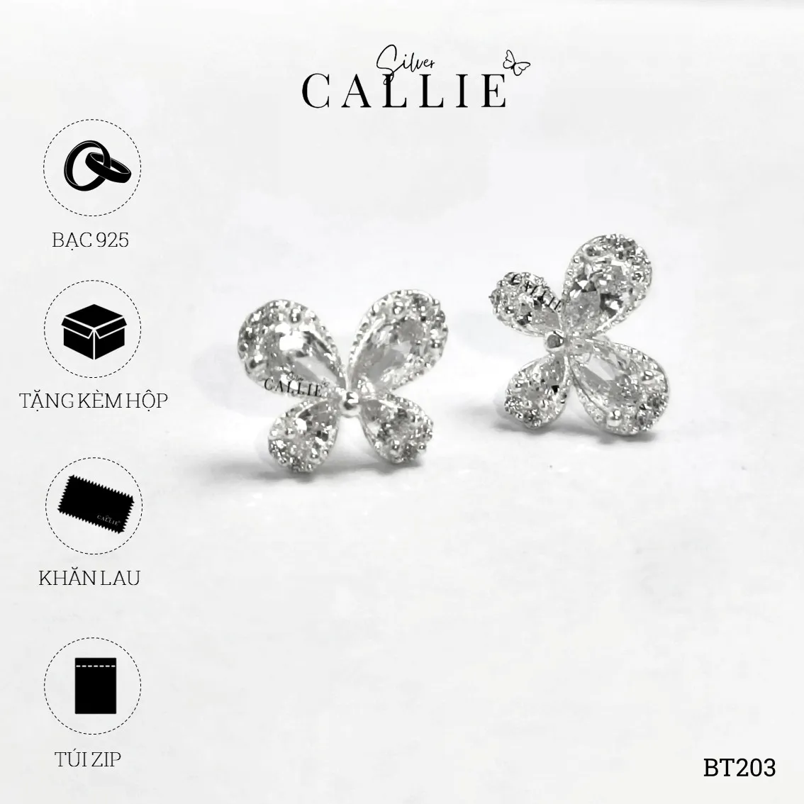 BT203 - Bông tai bạc Callie Silver bướm đính đá - Hình ảnh 10