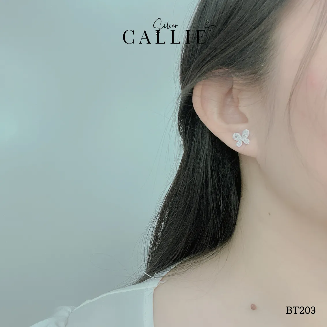 BT203 - Bông tai bạc Callie Silver bướm đính đá - Hình ảnh 2