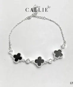 LT188 - Lắc tay bạc Callie Silver cỏ 4 lá lớn xen kẻ đá