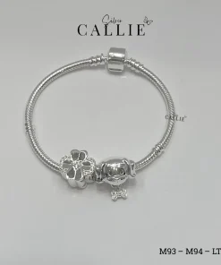 Alternative view of Lắc Tay Callie Silver Dây Trơn Khóa Trụ, Cún, Cỏ 4 Lá