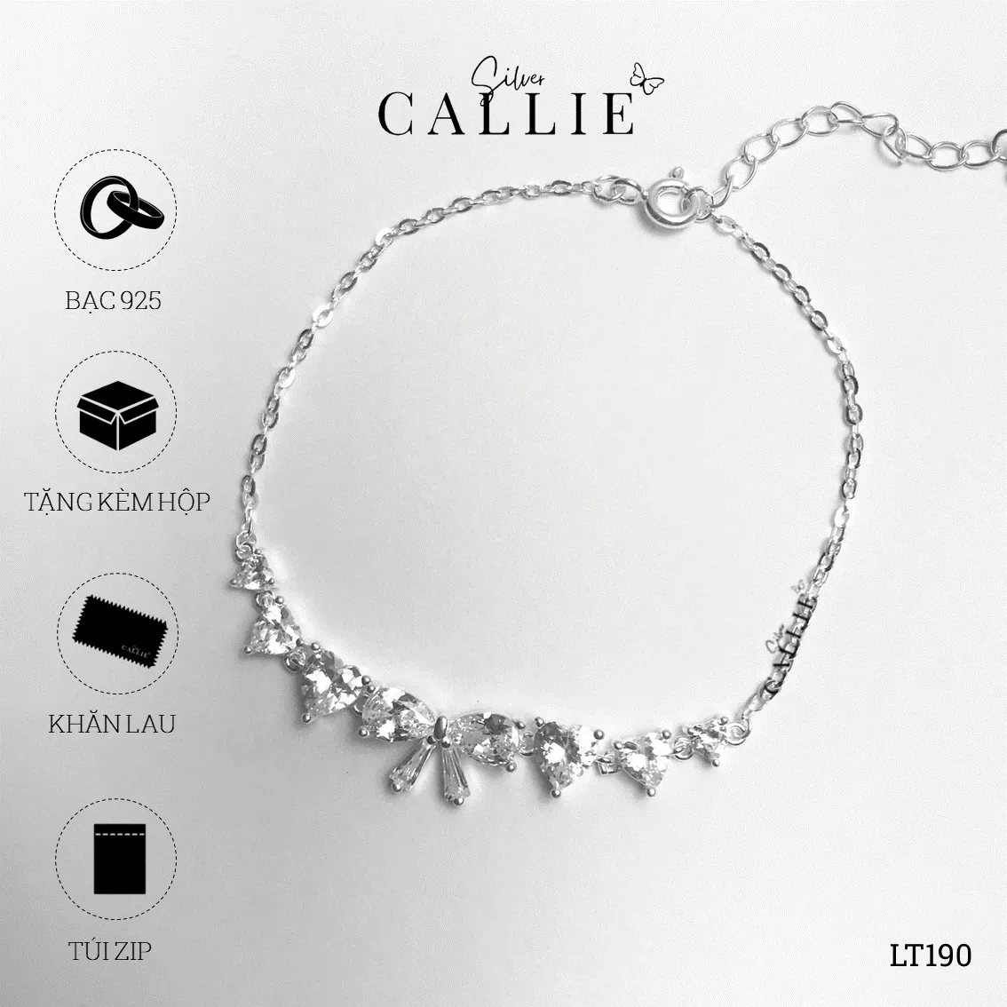 LT190 - Lắc tay bạc Callie Silver hình nơ tim 2 bên - Hình ảnh 10