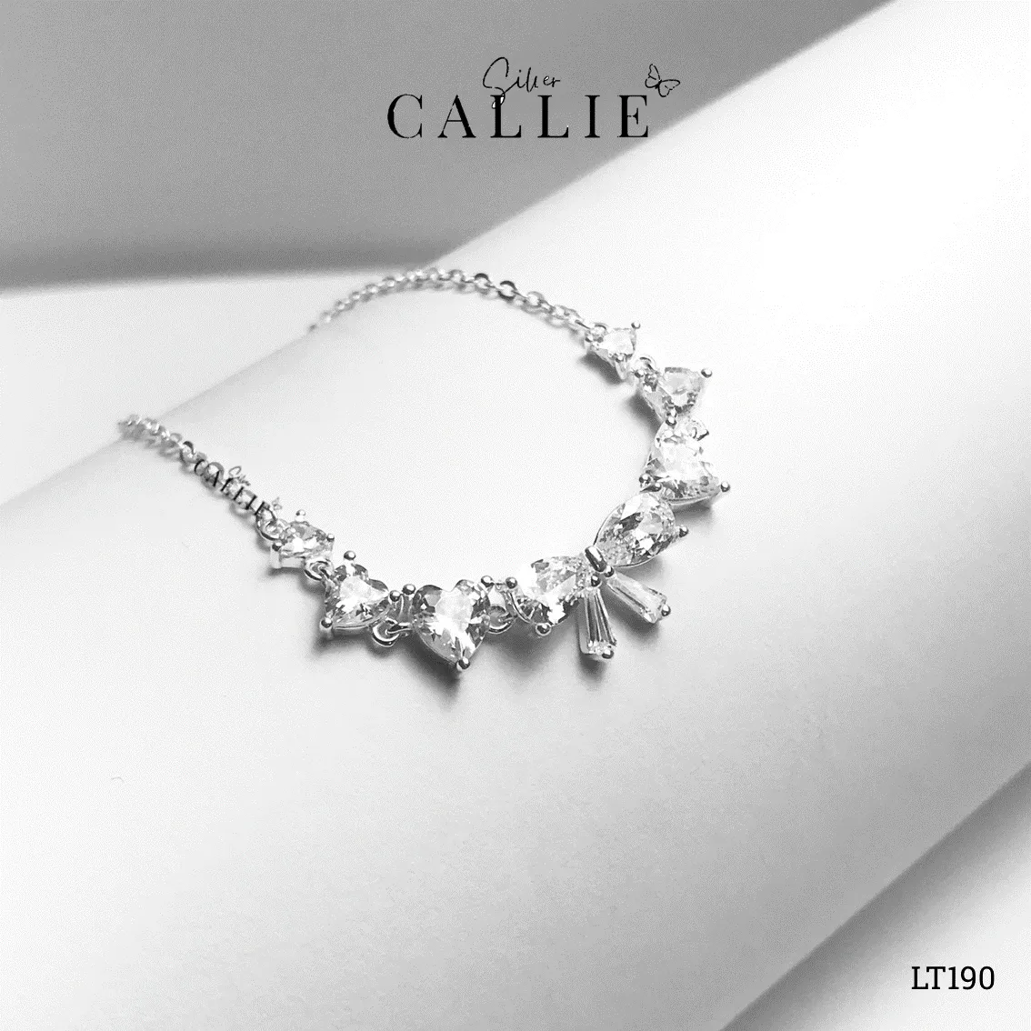 LT190 - Lắc tay bạc Callie Silver hình nơ tim 2 bên - Hình ảnh 3