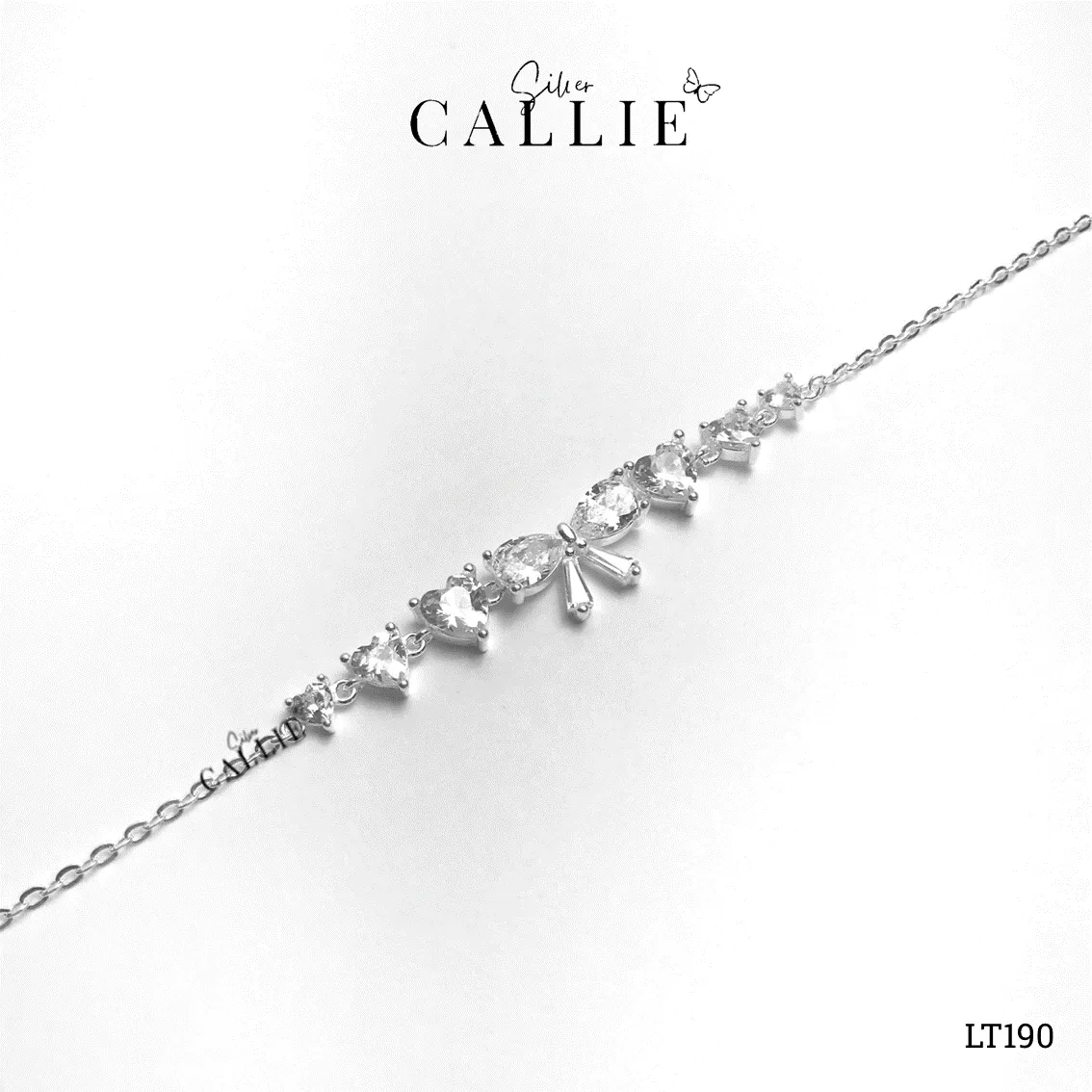 LT190 - Lắc tay bạc Callie Silver hình nơ tim 2 bên - Hình ảnh 4