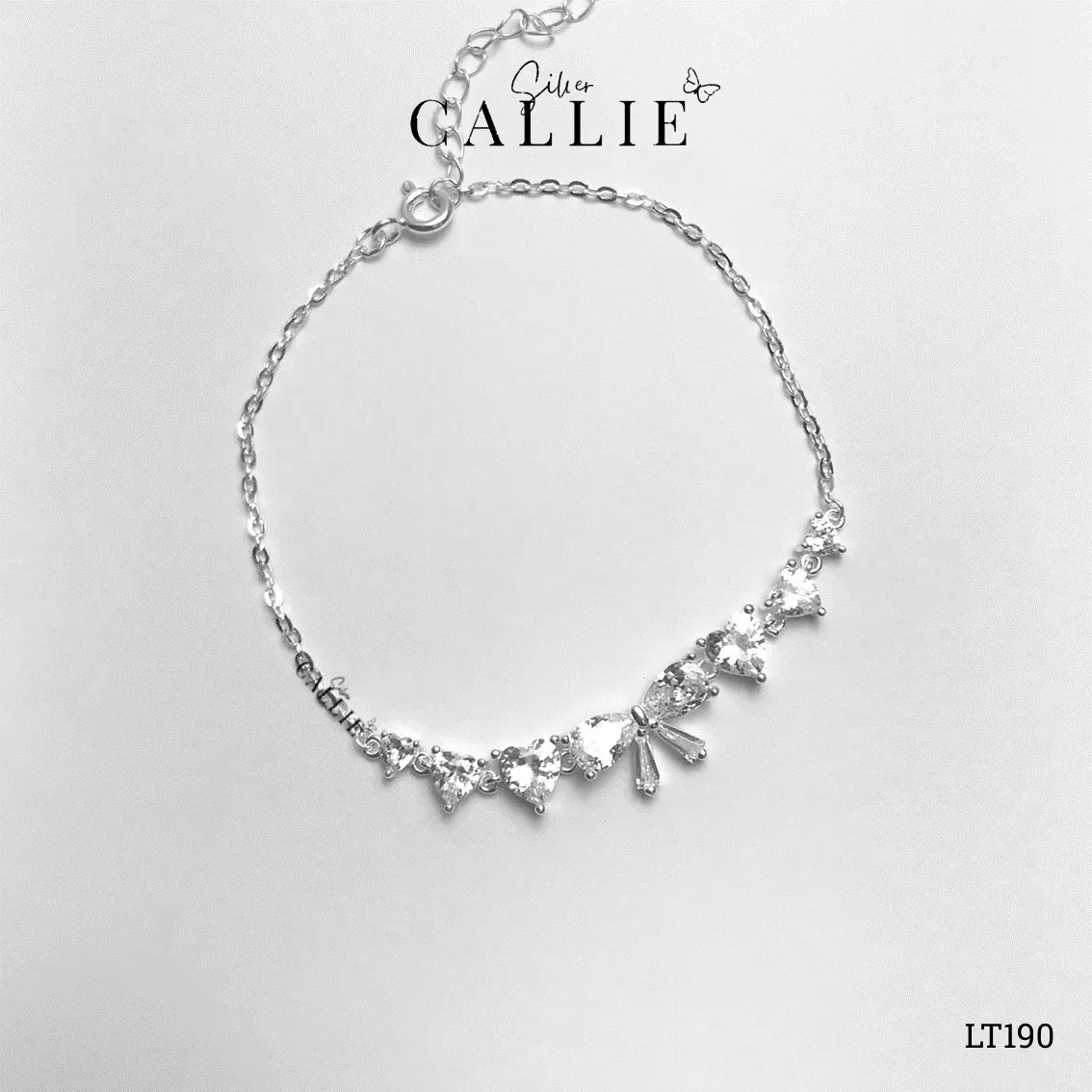 LT190 - Lắc tay bạc Callie Silver hình nơ tim 2 bên - Hình ảnh 5