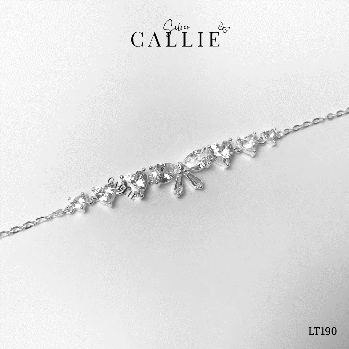 LT190 - Lắc tay bạc Callie Silver hình nơ tim 2 bên - Hình ảnh 6