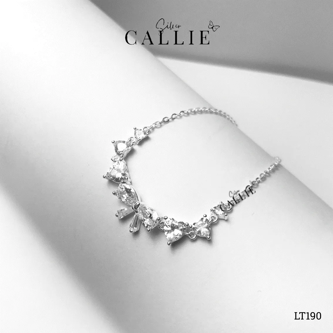 LT190 - Lắc tay bạc Callie Silver hình nơ tim 2 bên - Hình ảnh 7