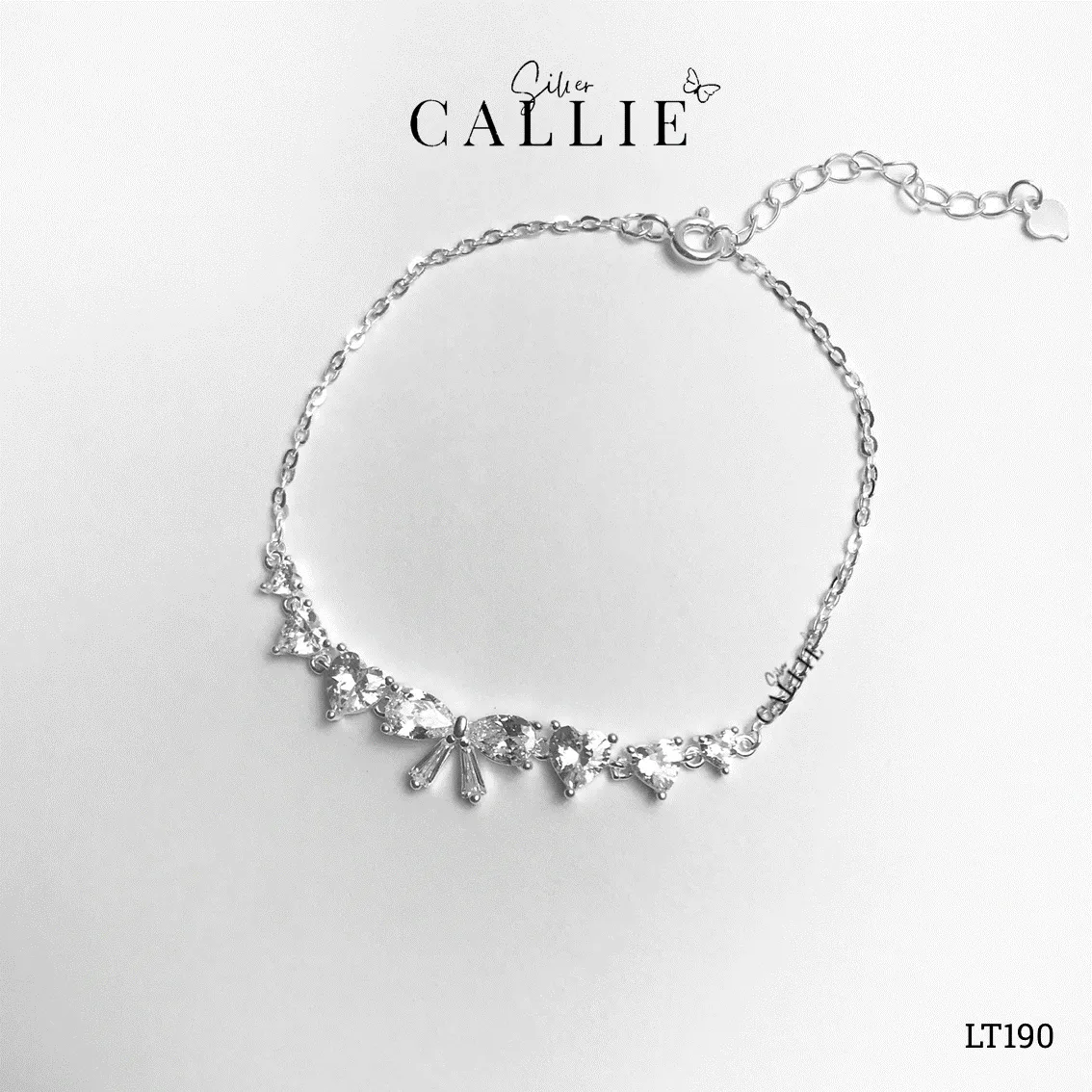 LT190 - Lắc tay bạc Callie Silver hình nơ tim 2 bên