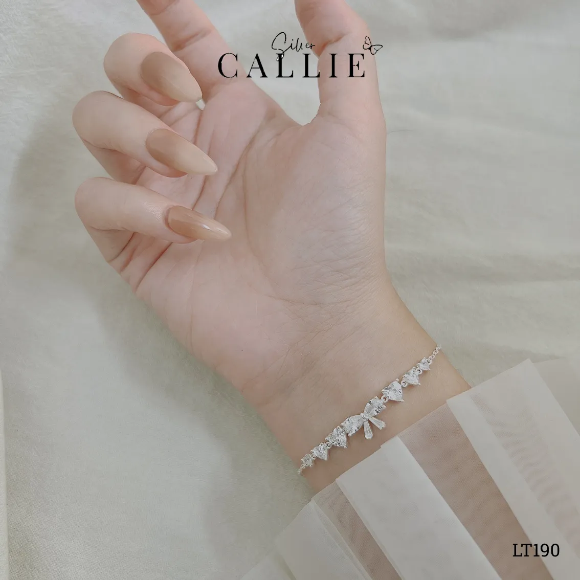 LT190 - Lắc tay bạc Callie Silver hình nơ tim 2 bên - Hình ảnh 2