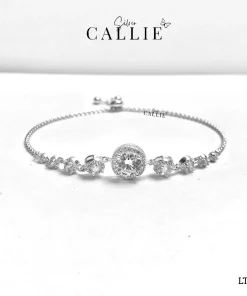 LT191 - Lắc tay bạc Callie Silver dây rút viên chủ đá 2 bên