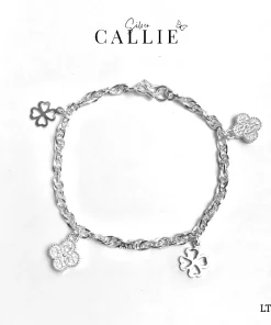 LT192 - Lắc tay bạc Callie Silver cỏ 4 lá đính đá và hình cỏ 4 lá
