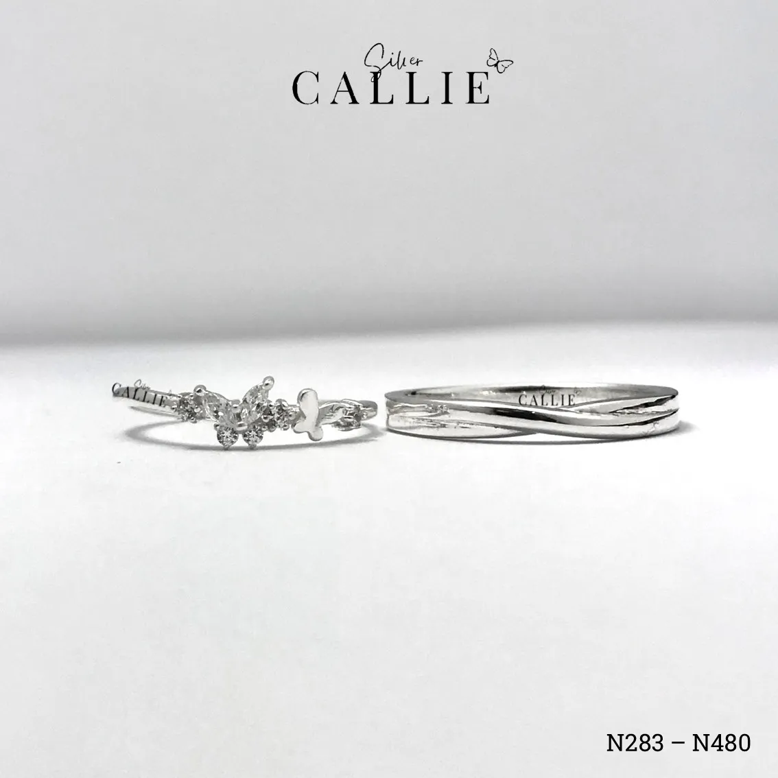 N480 - N283: Nhẫn đôi bạc thiết kế Callie Silver - Image 3