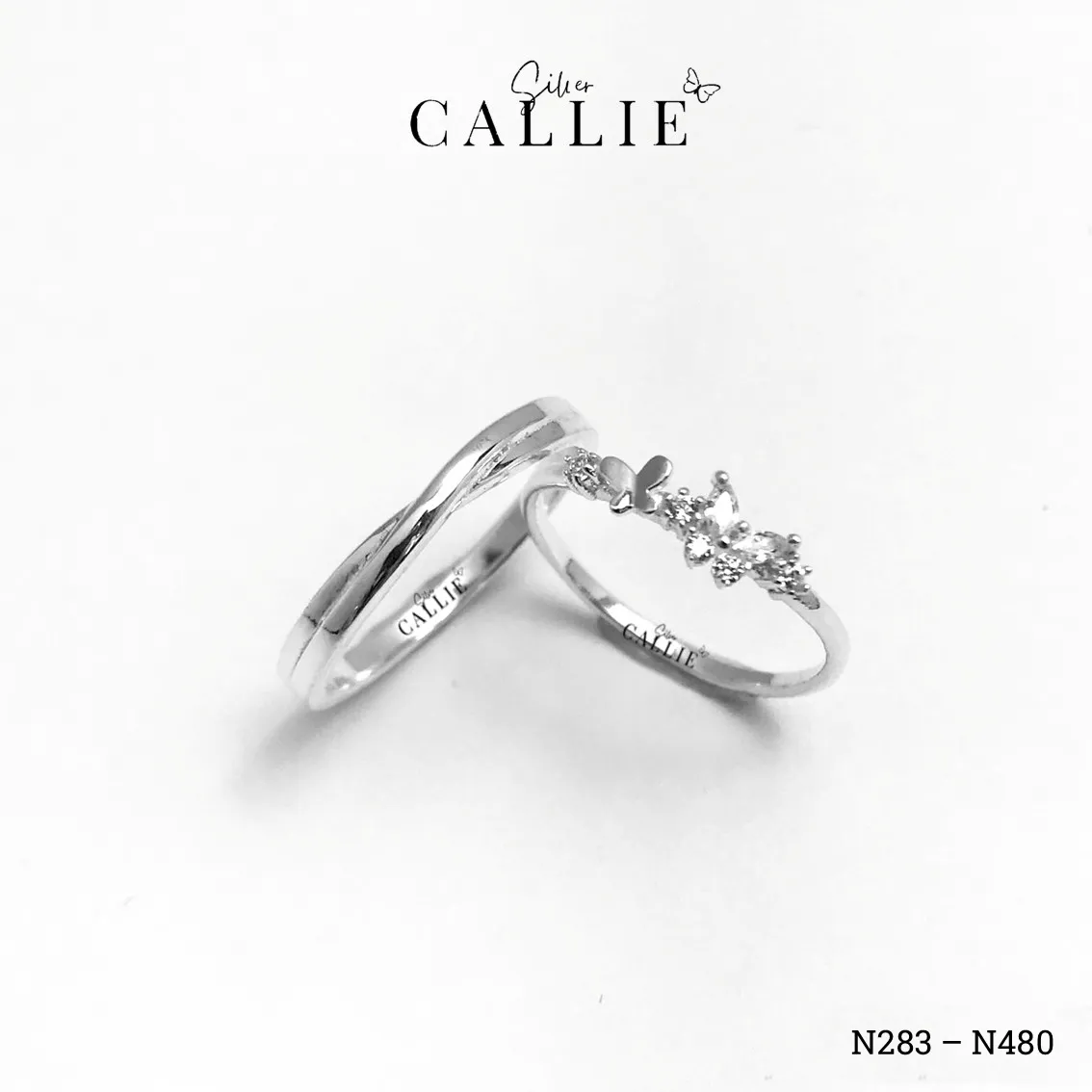 N480 - N283: Nhẫn đôi bạc thiết kế Callie Silver - Image 5