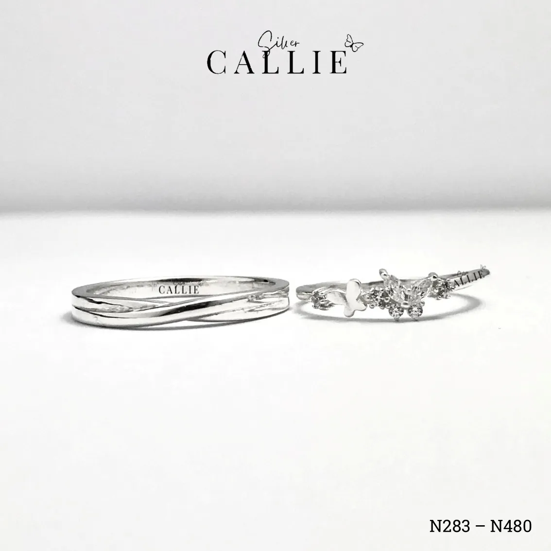 N480 - N283: Nhẫn đôi bạc thiết kế Callie Silver - Image 6